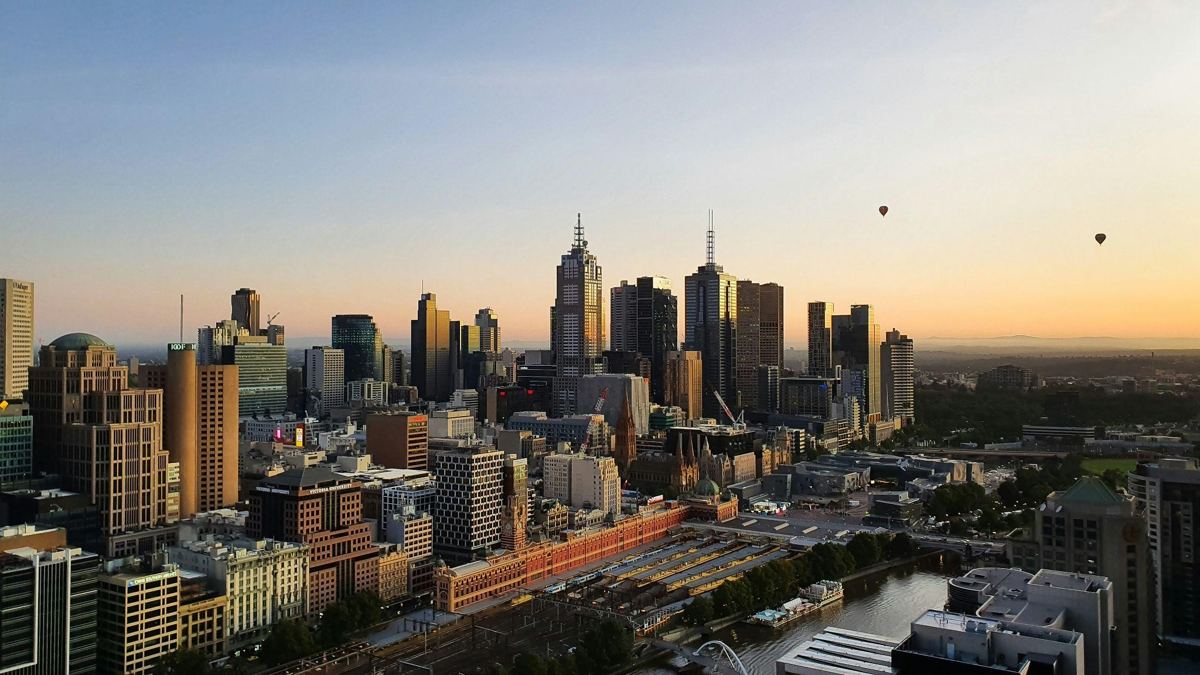 The Melbourne skyline at sunrise