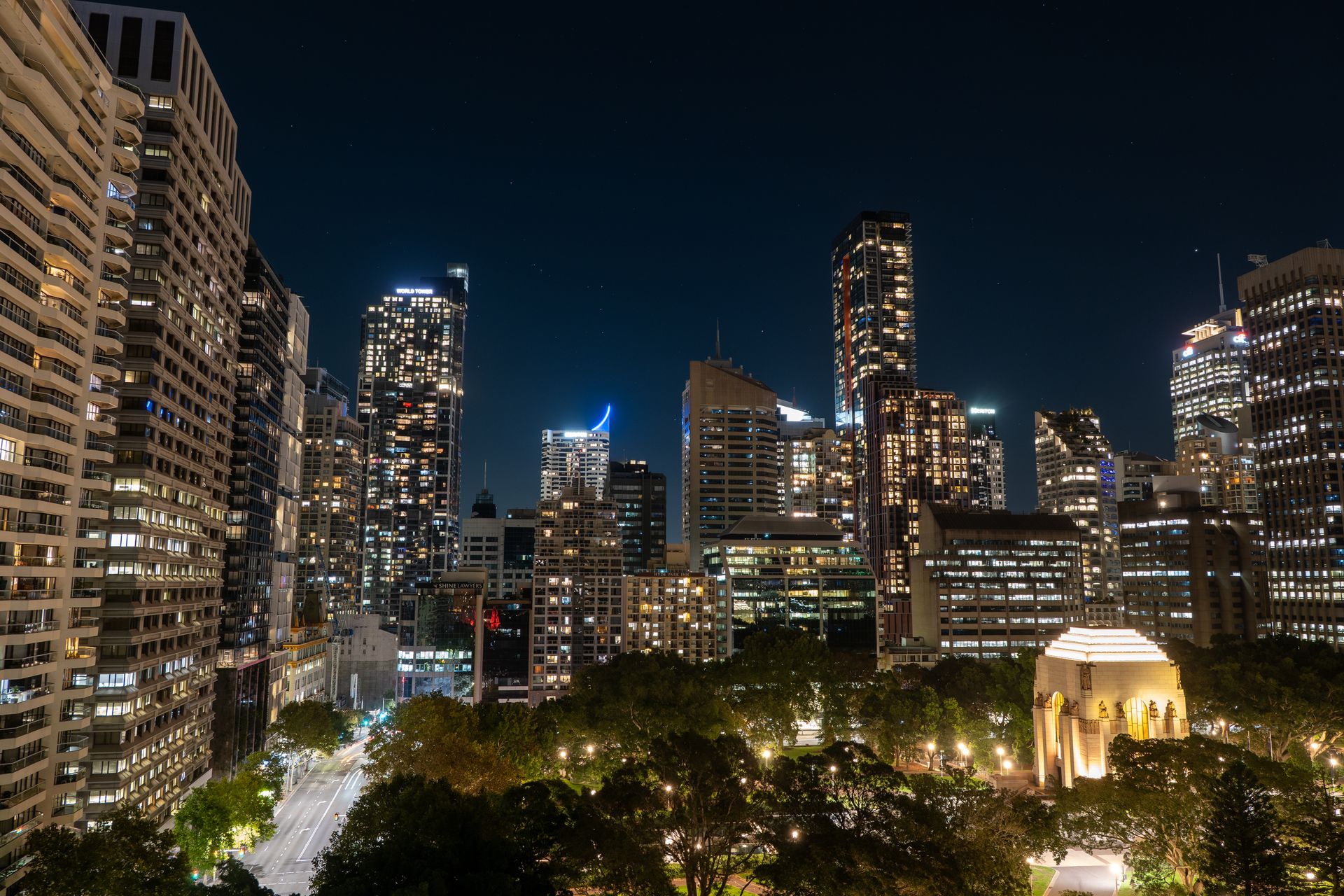 Sydney central business district towers at night